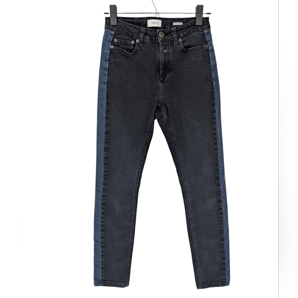 Closed Denim Lizzy Skinny Jeans 25 Two Tone Side Stripe Black Blue